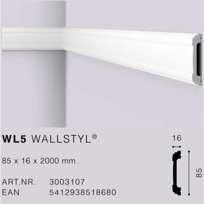 WALLSTYLWL5 CORNICE HDPS MT.2 85x16 cf.38 mt.