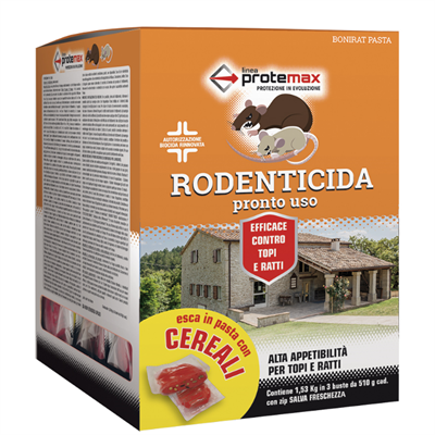 RODENTICIDA PASTA ROSSO DF 3 BUSTE Gr.510 in astuccio da Kg.1,53
