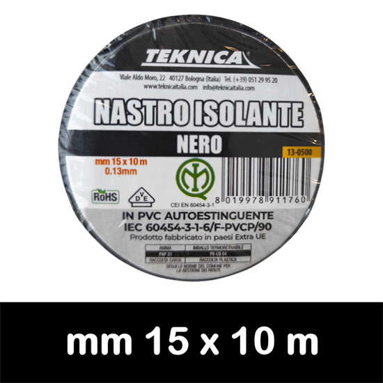 NASTRO ISOLANTE NERO 10m x15mm Certificato IMQ