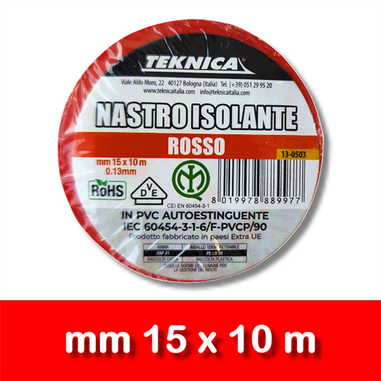 NASTRO ISOLANTE ROSSO 10m x15mm Certificato IMQ