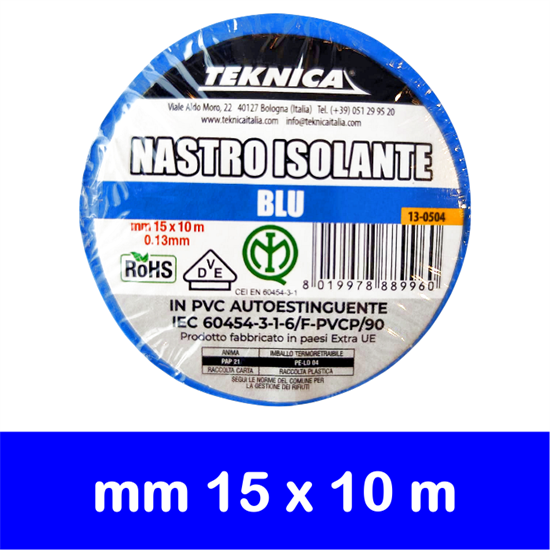 NASTRO ISOLANTE BLU 10m x15mm Certificati IMQ