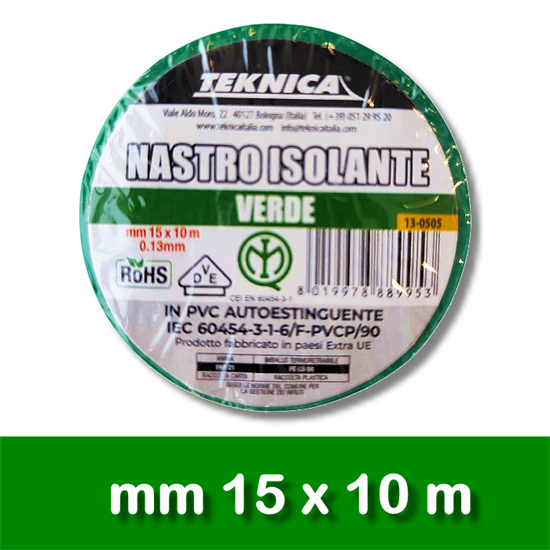 NASTRO ISOLANTE VERDE 10m x15mm Certificati IMQ