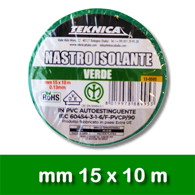 NASTRO ISOLANTE VERDE 10m x15mm Certificati IMQ
