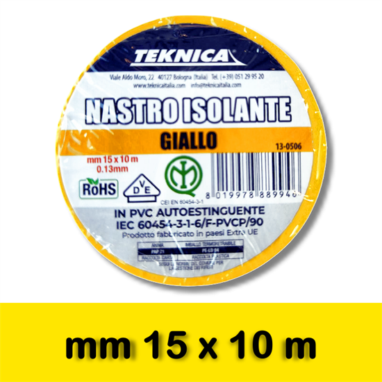 NASTRO ISOLANTE GIALLO 10m x15mm Certificato IMQ