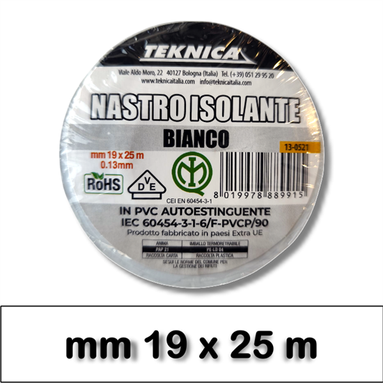 NASTRO ISOLANTE BIANCO 25m x19mm Certificato IMQ