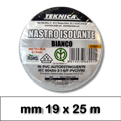 NASTRO ISOLANTE BIANCO 25m x19mm Certificato IMQ