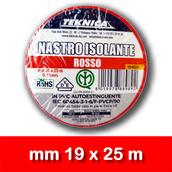 NASTRO ISOLANTE ROSSO 25m x19mm Certificato IMQ