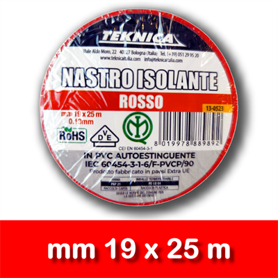 NASTRO ISOLANTE ROSSO 25m x19mm Certificato IMQ
