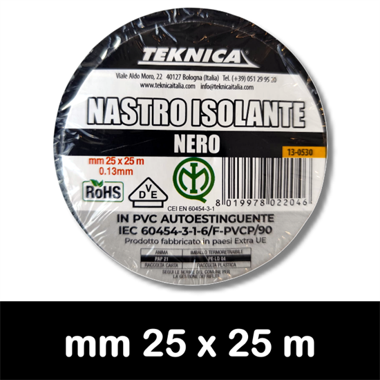 NASTRO ISOLANTE NERO 25m x25mm Certificiato IMQ