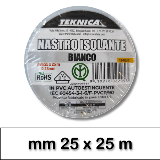 NASTRO ISOLANTE BIANCO 25m x25mm Certificato IMQ