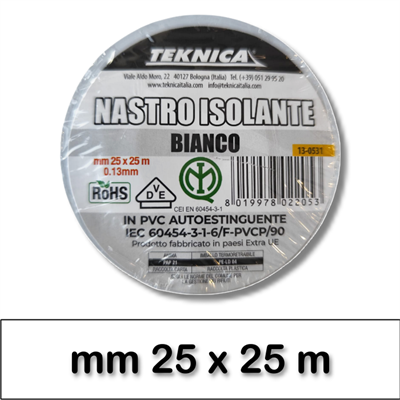 NASTRO ISOLANTE BIANCO 25m x25mm Certificato IMQ